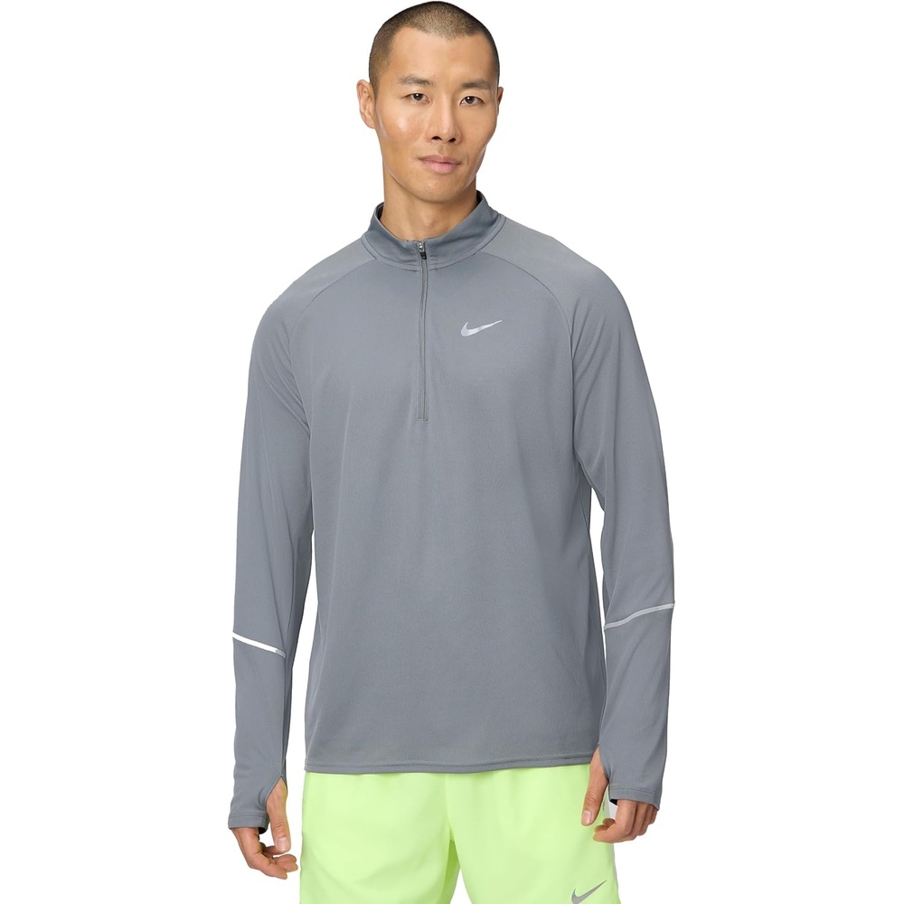 image:imageNike Mens Miler Drifit Uv LongSleeve Half Zip Running TopSmoke GreyReflective Silver