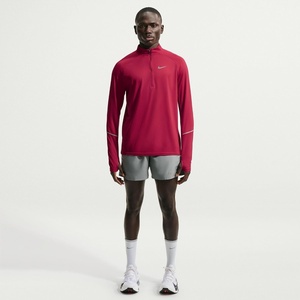 Nike Men’s Miler Dri-fit Uv Long-Sleeve Half Zip Running Top(Tough Red/Reflective Silver)
