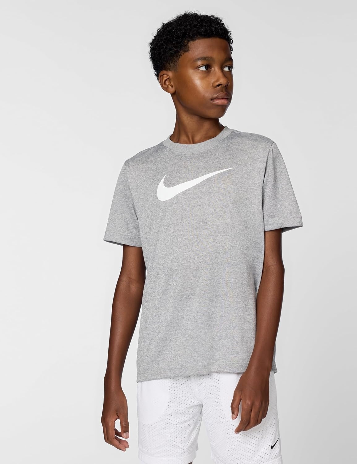 image:imageNike Big Kids Legend DriFIT TShirt Large Swoosh Logo Boys and GirlsTumbled GreyFlat SilverHeather