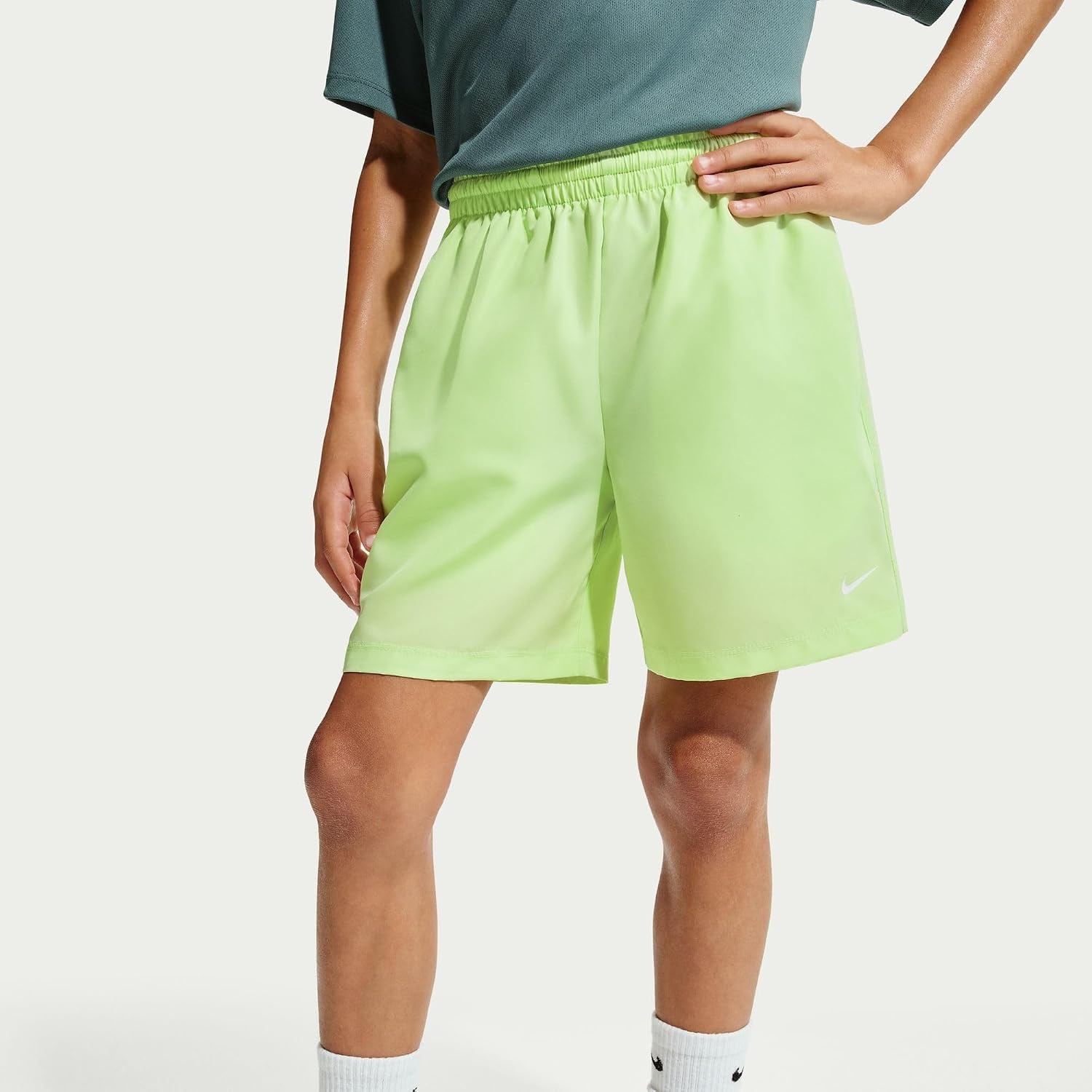image:imageNike Unisex Big Kids Multi DriFIT Training Shorts Boys and GirlsLight Liquid LimeWhite