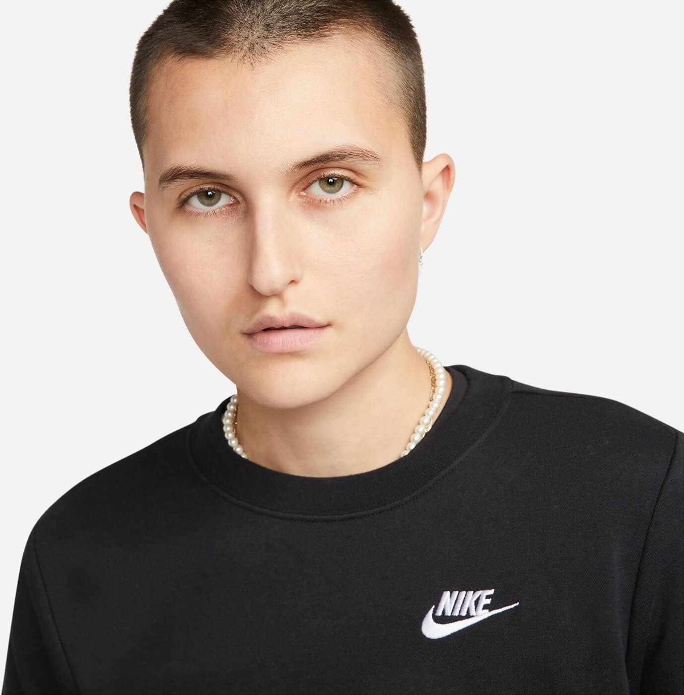 image:imageNike Womens Sportswear Club Fleece CrewNeck SweatshirtBlackWhite