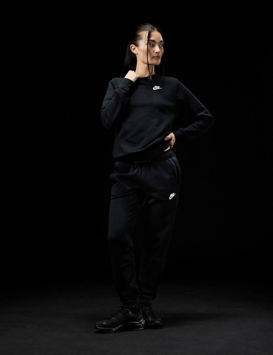 image:imageNike Womens Sportswear Club Fleece CrewNeck SweatshirtBlackWhite