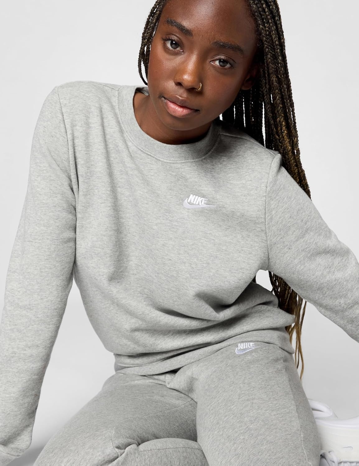 image:imageNike Womens Sportswear Club Fleece CrewNeck SweatshirtDark Grey HeatherWhite