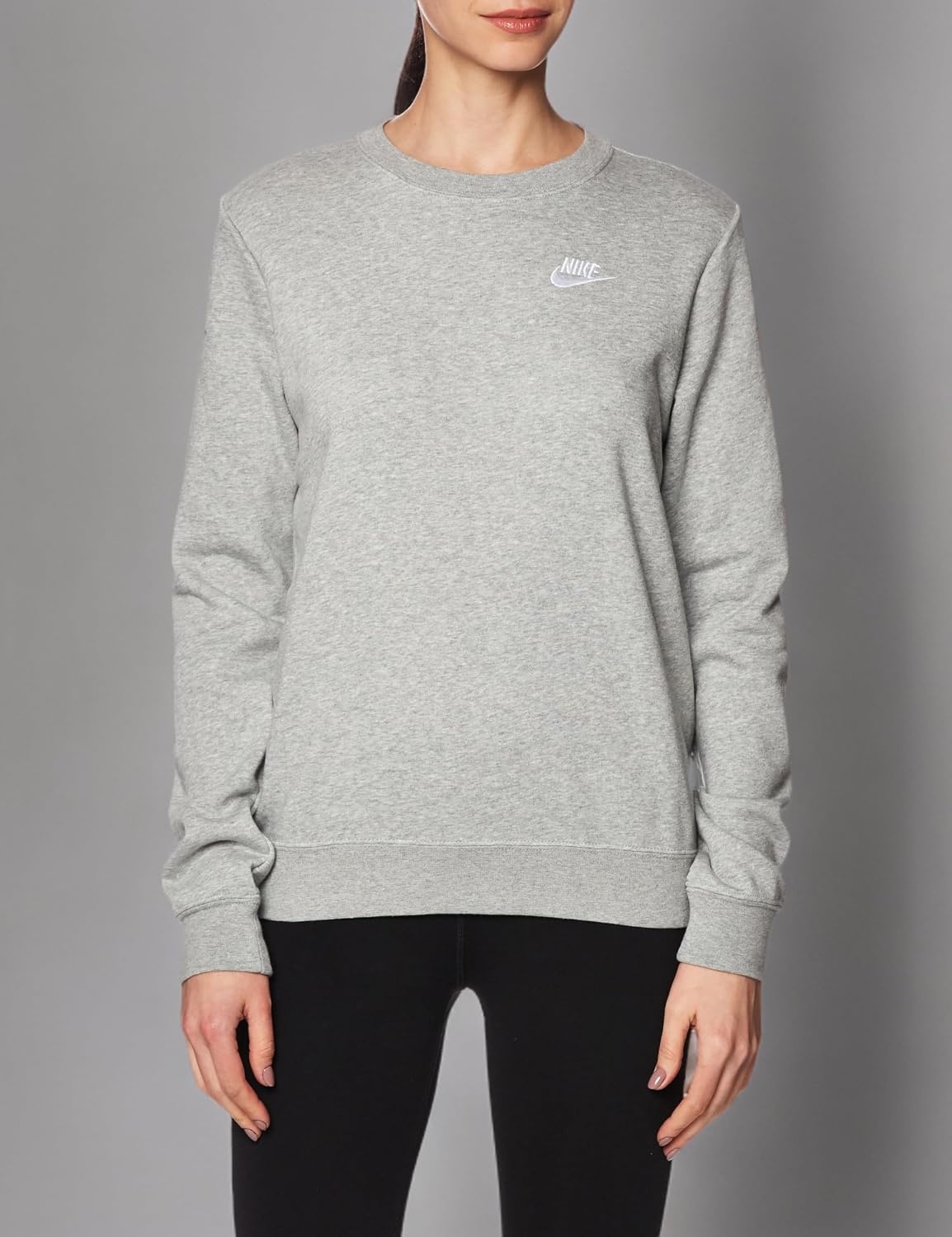 image:imageNike Womens Sportswear Club Fleece CrewNeck SweatshirtDark Grey HeatherWhite