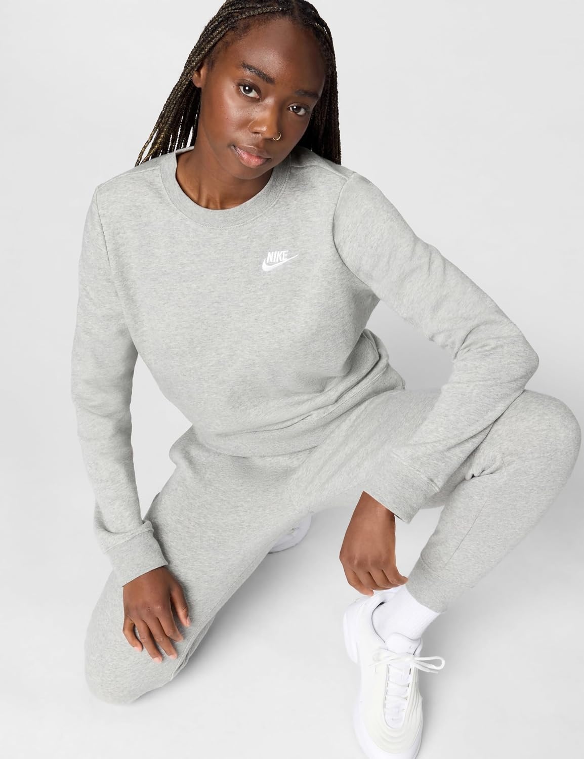 image:imageNike Womens Sportswear Club Fleece CrewNeck SweatshirtDark Grey HeatherWhite