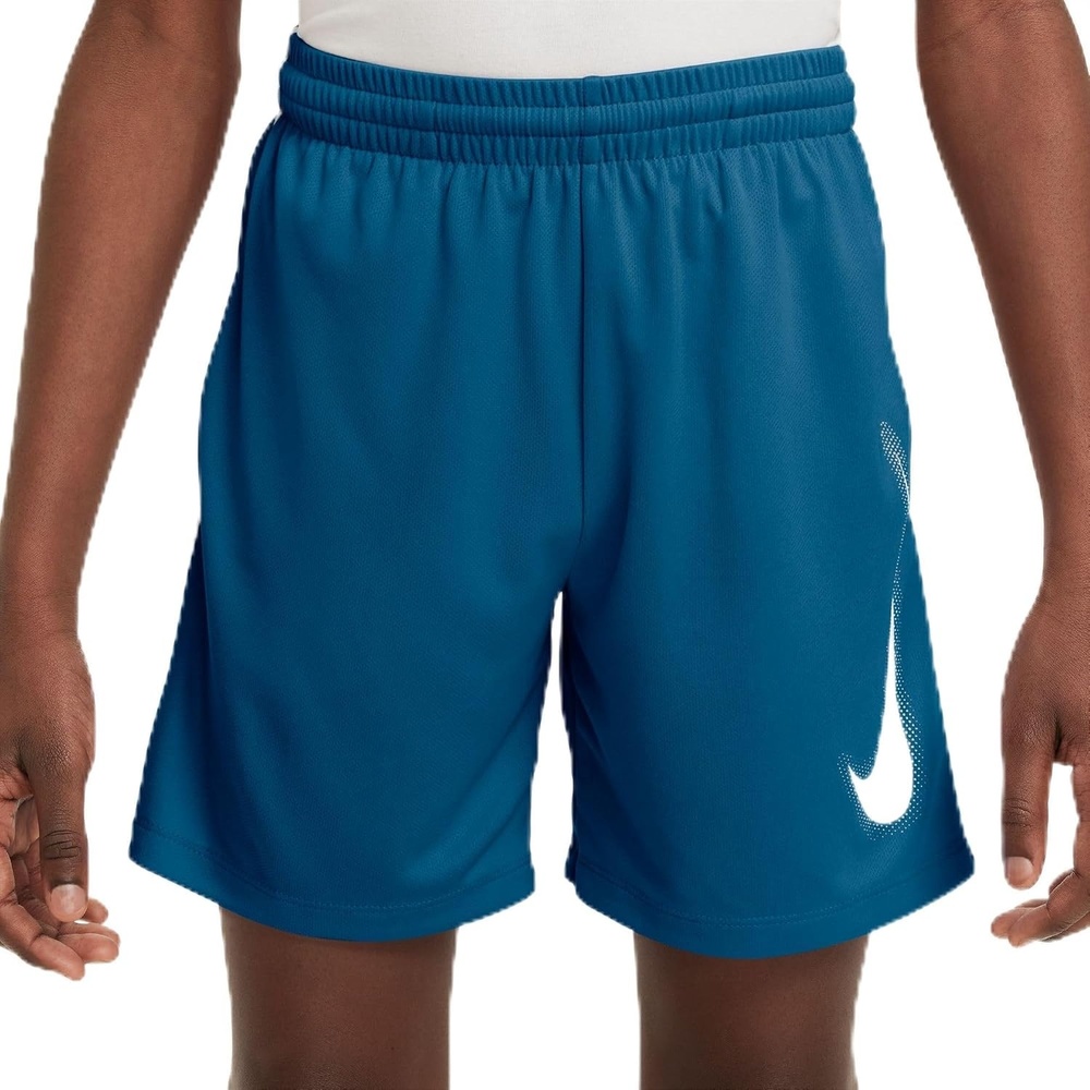 image:imageNike Unisex Big Kids Multi DriFIT Training Shorts Large Swoosh Logo Boys and GirlsGreen AbyssWhiteWhitePlus