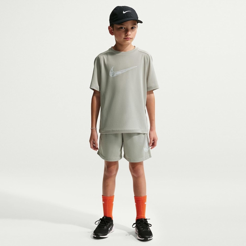 image:imageNike Unisex Big Kids Multi DriFIT Training Shorts Large Swoosh Logo Boys and GirlsSpruce FogWhite