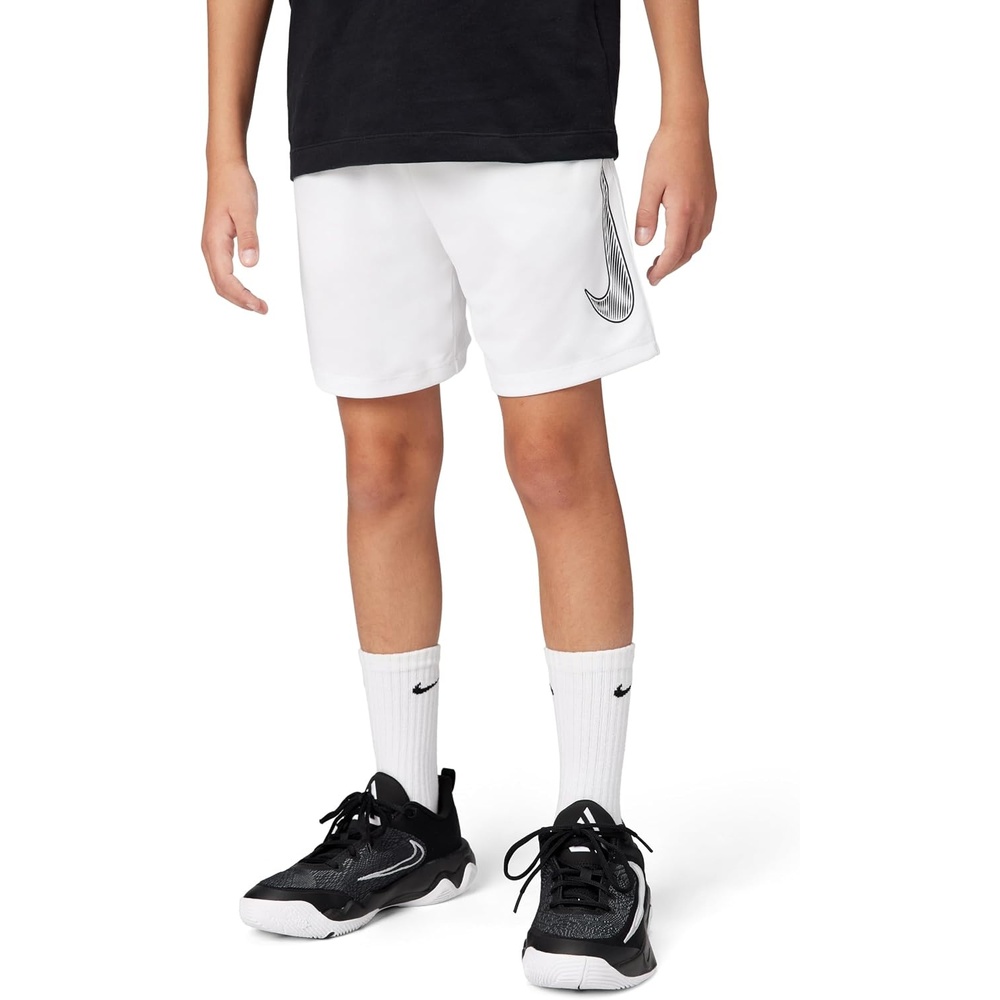 image:imageNike Unisex Big Kids Multi DriFIT Training Shorts Large Swoosh Logo Boys and GirlsWhiteBlack