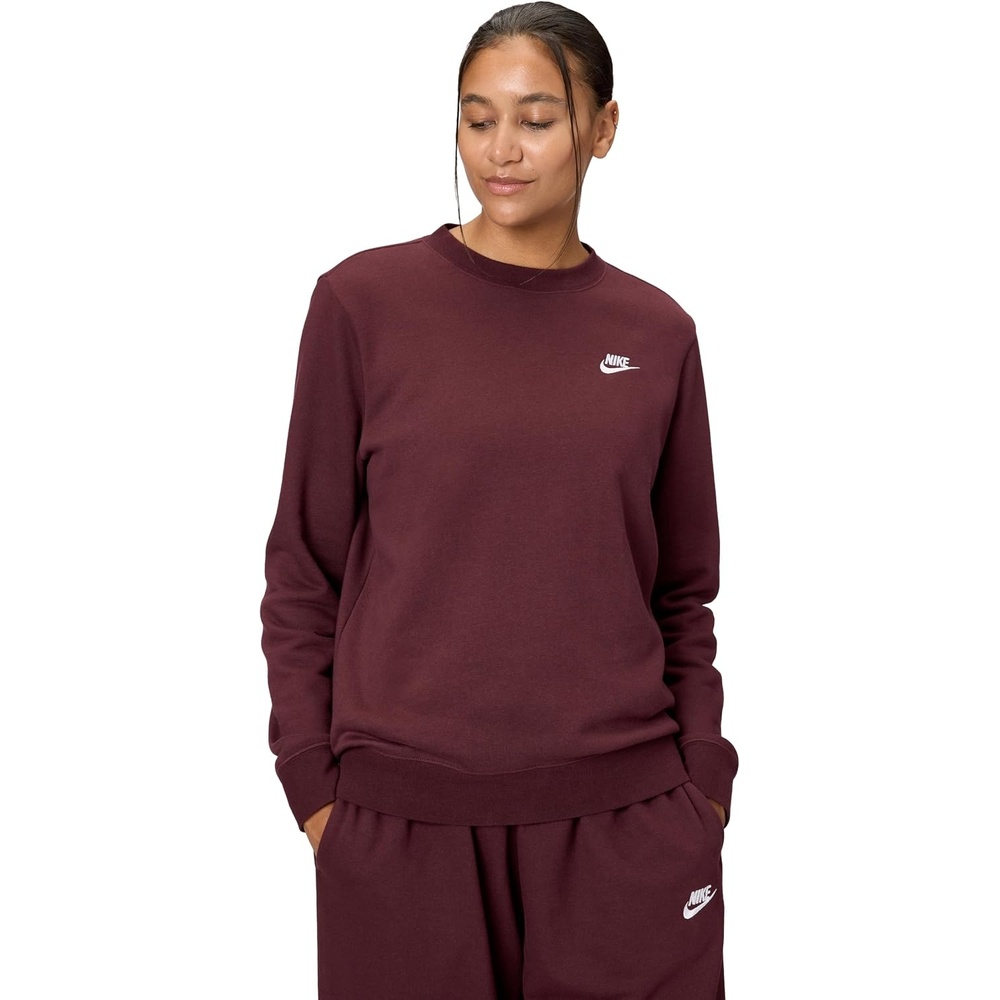image:imageNike Womens Sportswear Club Fleece CrewNeck SweatshirtBurgundy CrushWhite