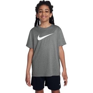 Nike Big Kids’ Legend Dri-FIT T-Shirt (Large Swoosh Logo) – Boys and Girls(Tumbled Grey/Flat Silver/Heather)