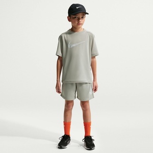 Nike Unisex Big Kids’ Multi Dri-FIT Training Shorts (Large Swoosh Logo) – Boys and Girls(Spruce Fog/White)