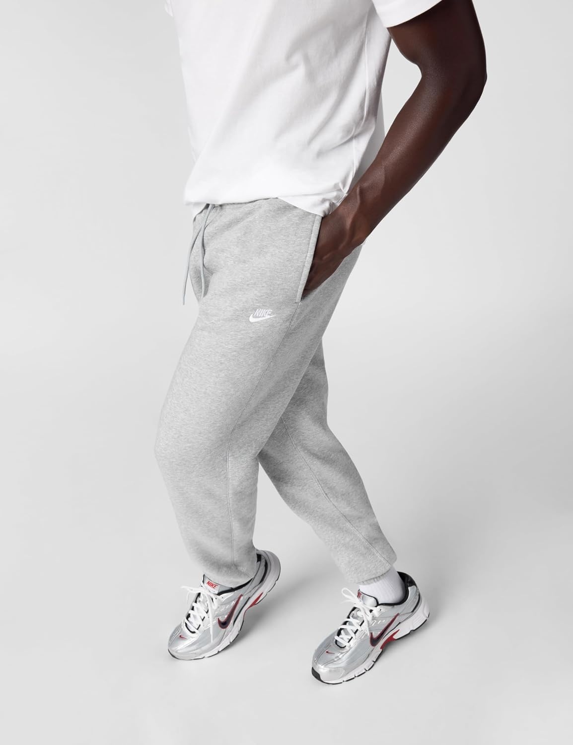 image:imageNike Mens Club Cuffed Brushed Fleece PantsDark Grey HeatherLight Smoke GreyWhite