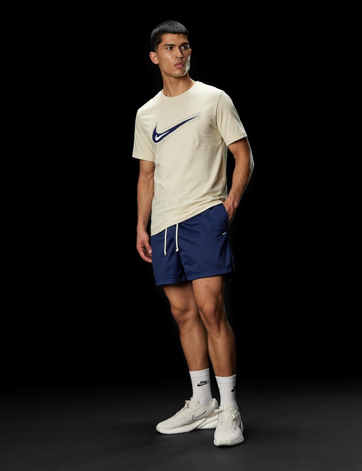 image:imageNike Mens DriFIT Practice Mesh 5 ShortMidnight NavyPale Ivory