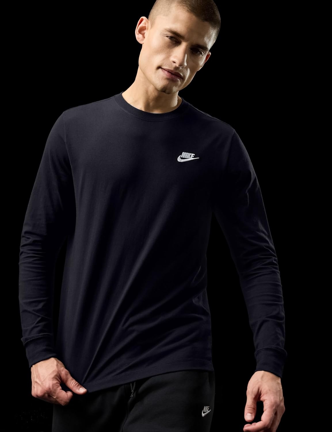image:imageNike Mens Sportswear Club LongSleeve TShirtBlackWhite