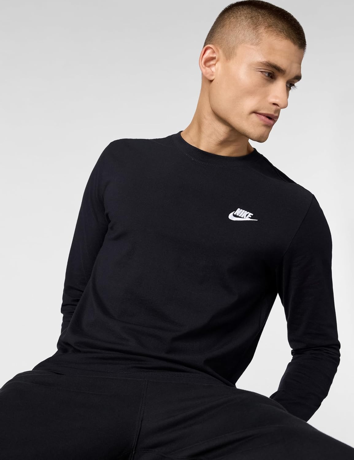 image:imageNike Mens Sportswear Club LongSleeve TShirtBlackWhite