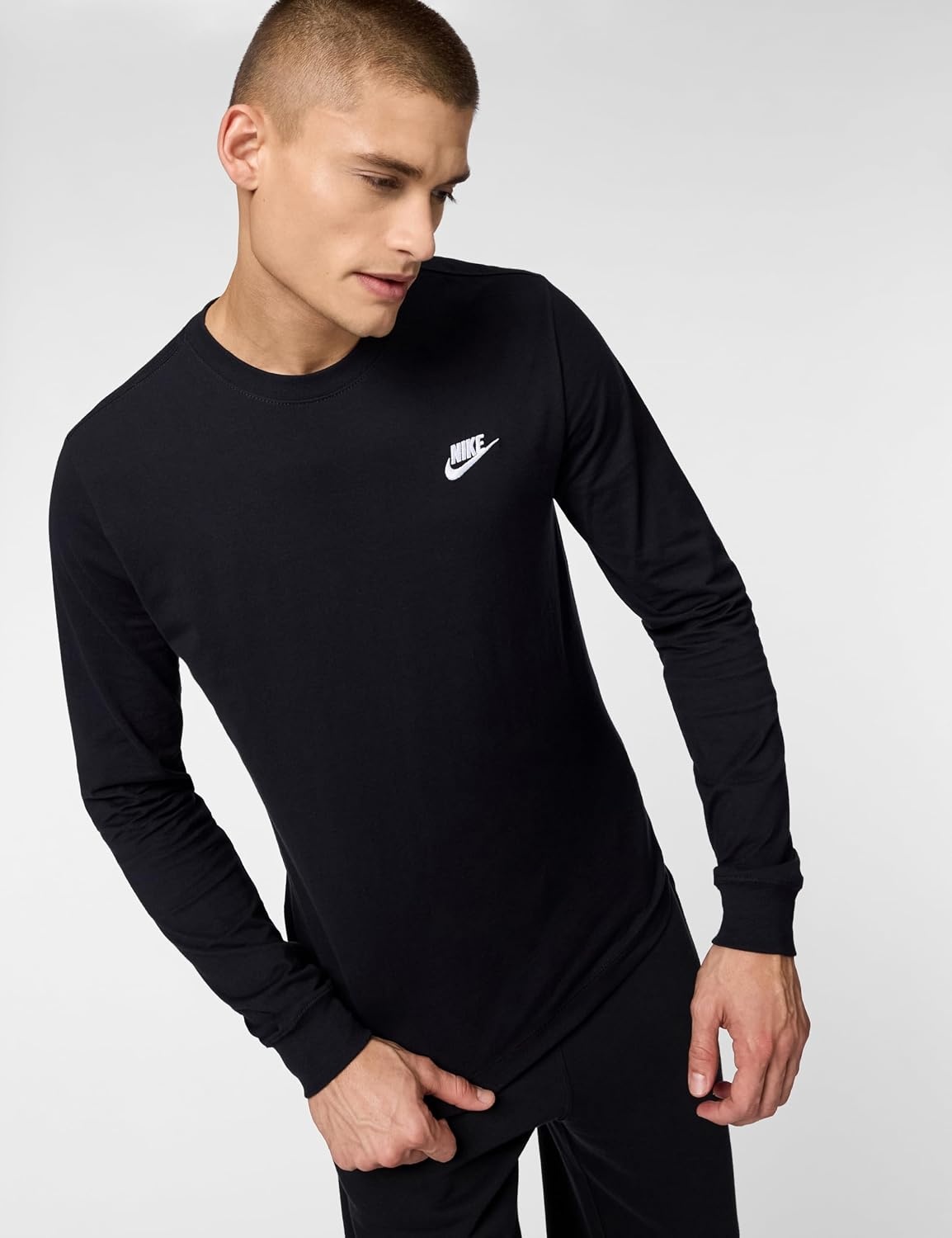 image:imageNike Mens Sportswear Club LongSleeve TShirtBlackWhite