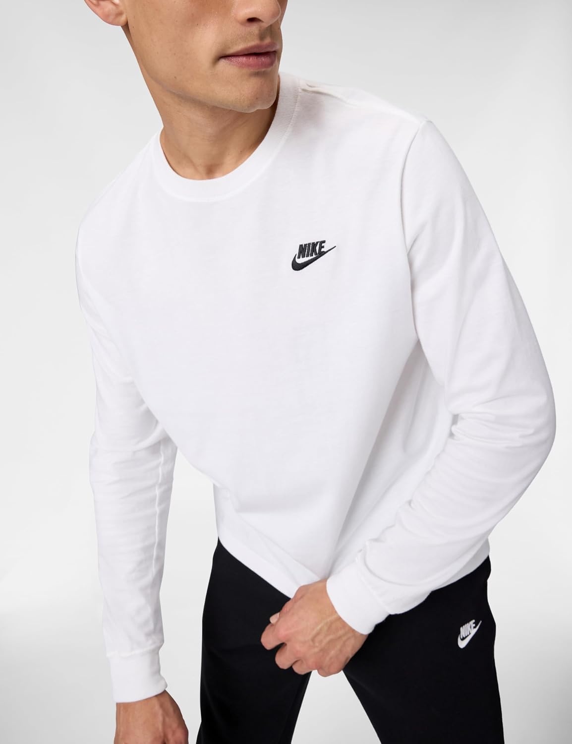 image:imageNike Mens Sportswear Club LongSleeve TShirtWhiteBlack