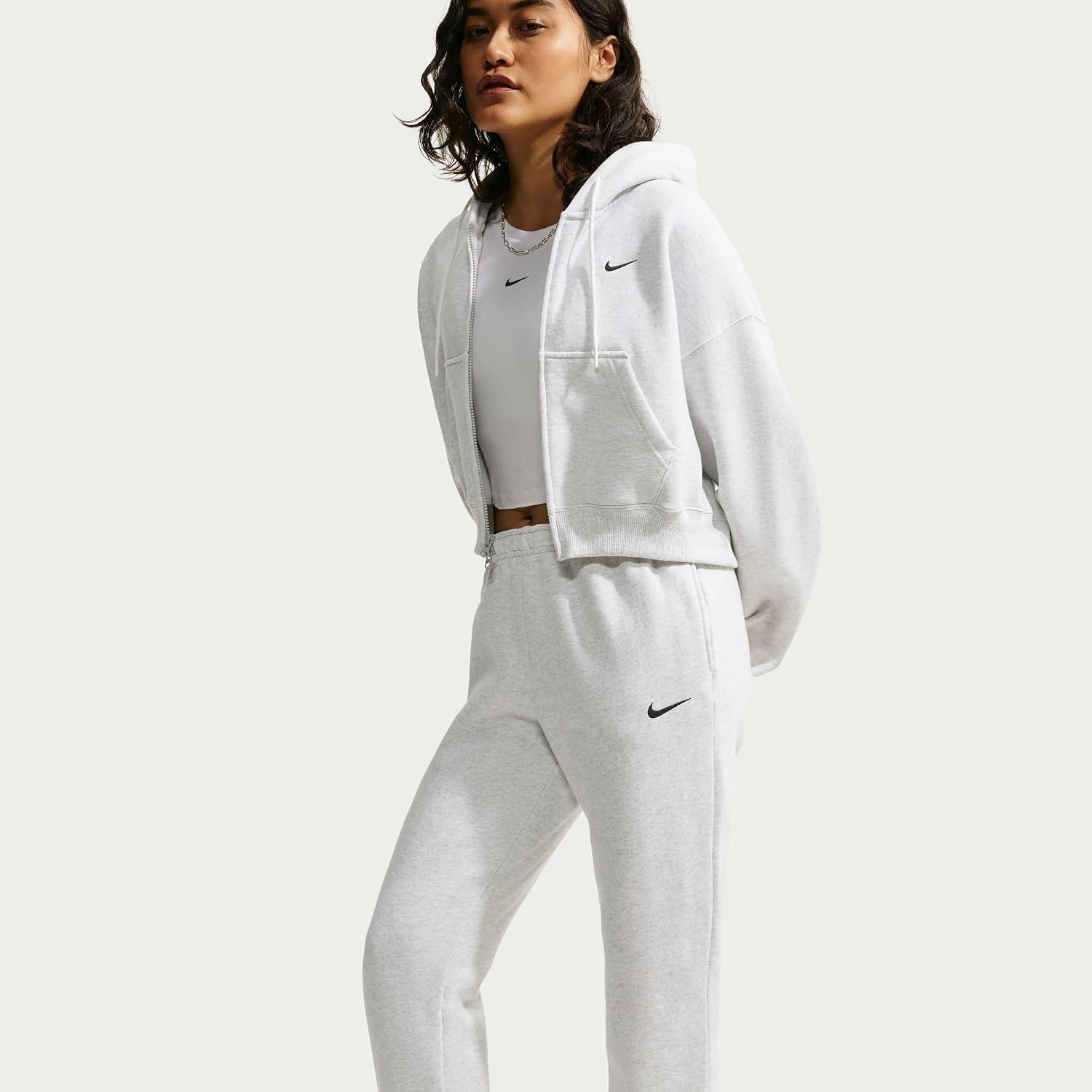 image:imageNike Womens Studio Fleece MidRise Cuff SweatpantsBirch HeatherBlack