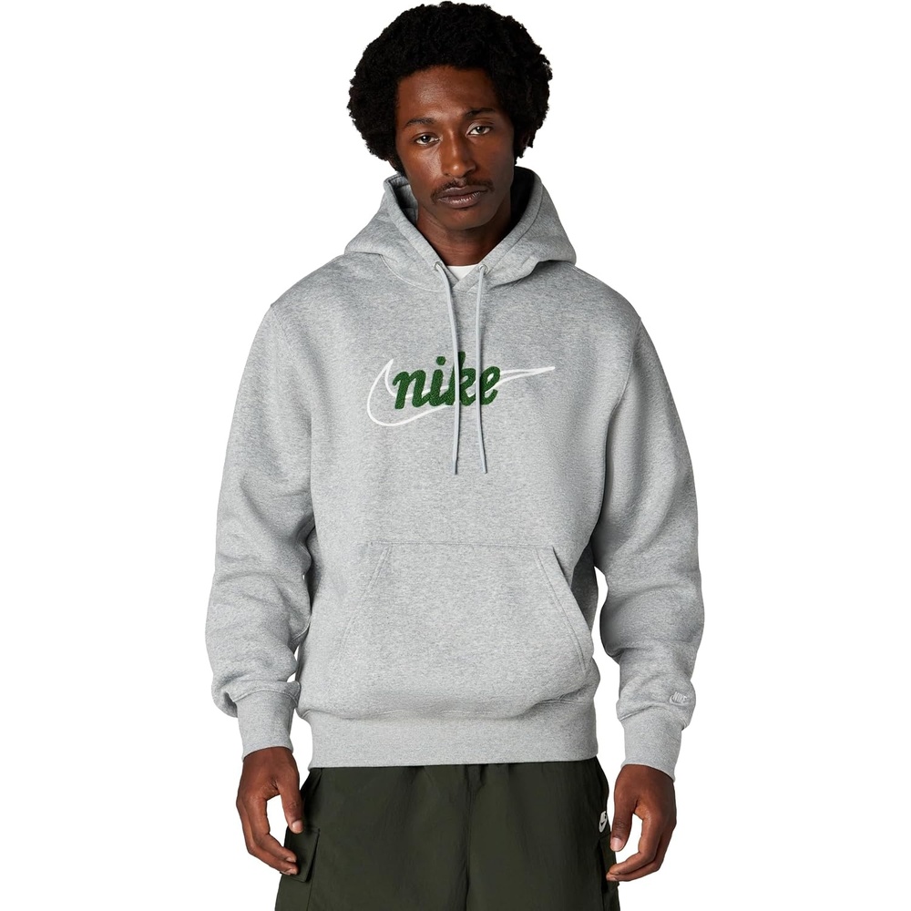 image:imageNike Mens Club Fleece Pullover HoodieDark Grey HeatherLight Smoke GreyFirWhite