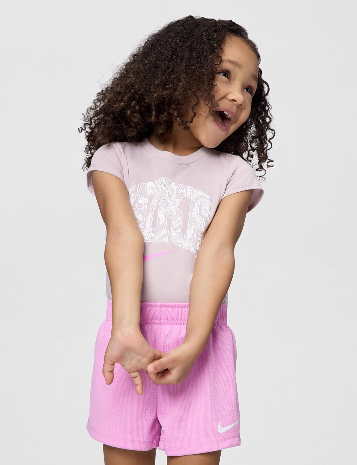 image:imageNike Girls Graphic TShirt and Mesh Shorts 2Piece Outfit SetLight MagentaWhite