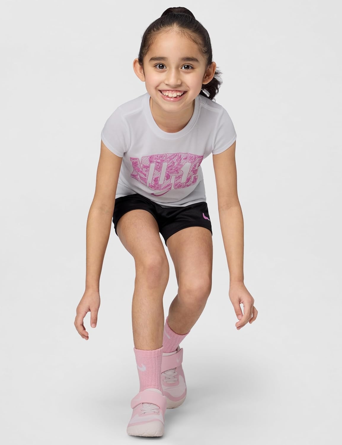 image:imageNike Girls Graphic TShirt and Mesh Shorts 2Piece Outfit SetWhiteBlack