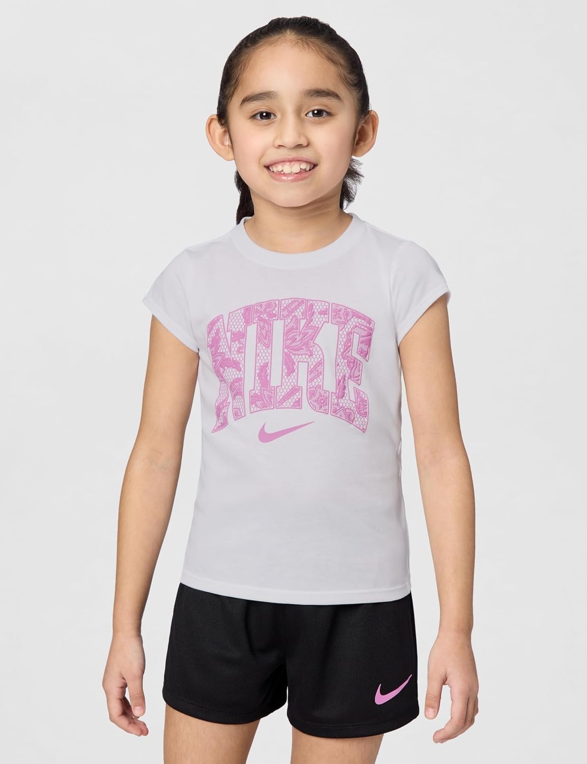 image:imageNike Girls Graphic TShirt and Mesh Shorts 2Piece Outfit SetWhiteBlack