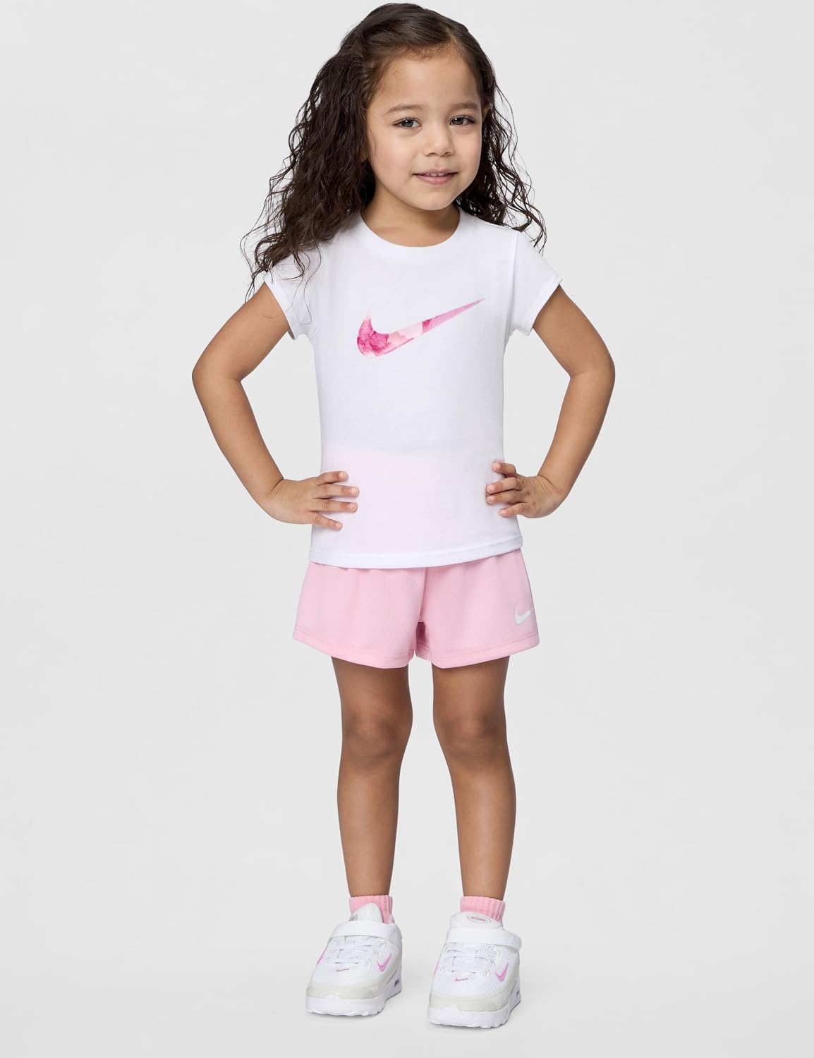 image:imageNike Girls Graphic TShirt and Mesh Shorts 2Piece Outfit SetWhiteMedium Soft Pink