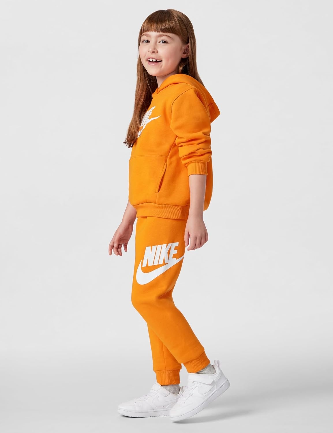 image:imageNike Kids Sportswear Club Fleece Pullover Hoodie and Joggers 2Piece Outfit Set Large Swoosh LogoBright Ceramic Orange