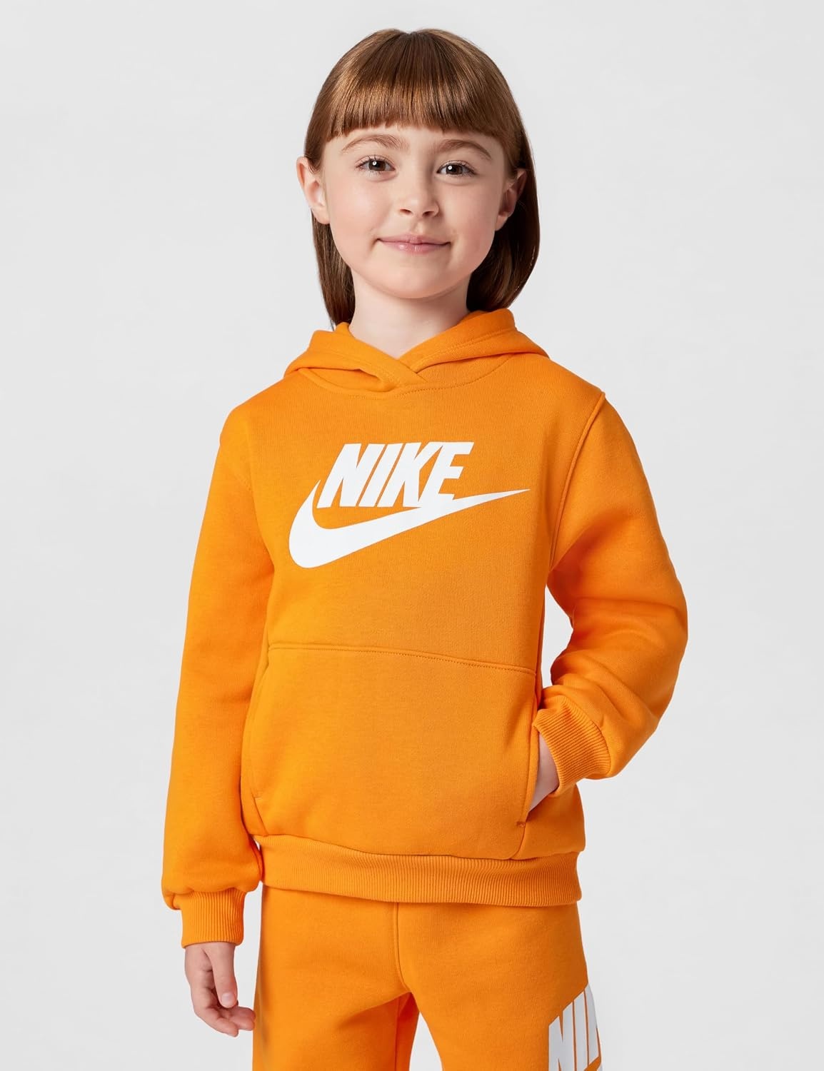 image:imageNike Kids Sportswear Club Fleece Pullover Hoodie and Joggers 2Piece Outfit Set Large Swoosh LogoBright Ceramic Orange