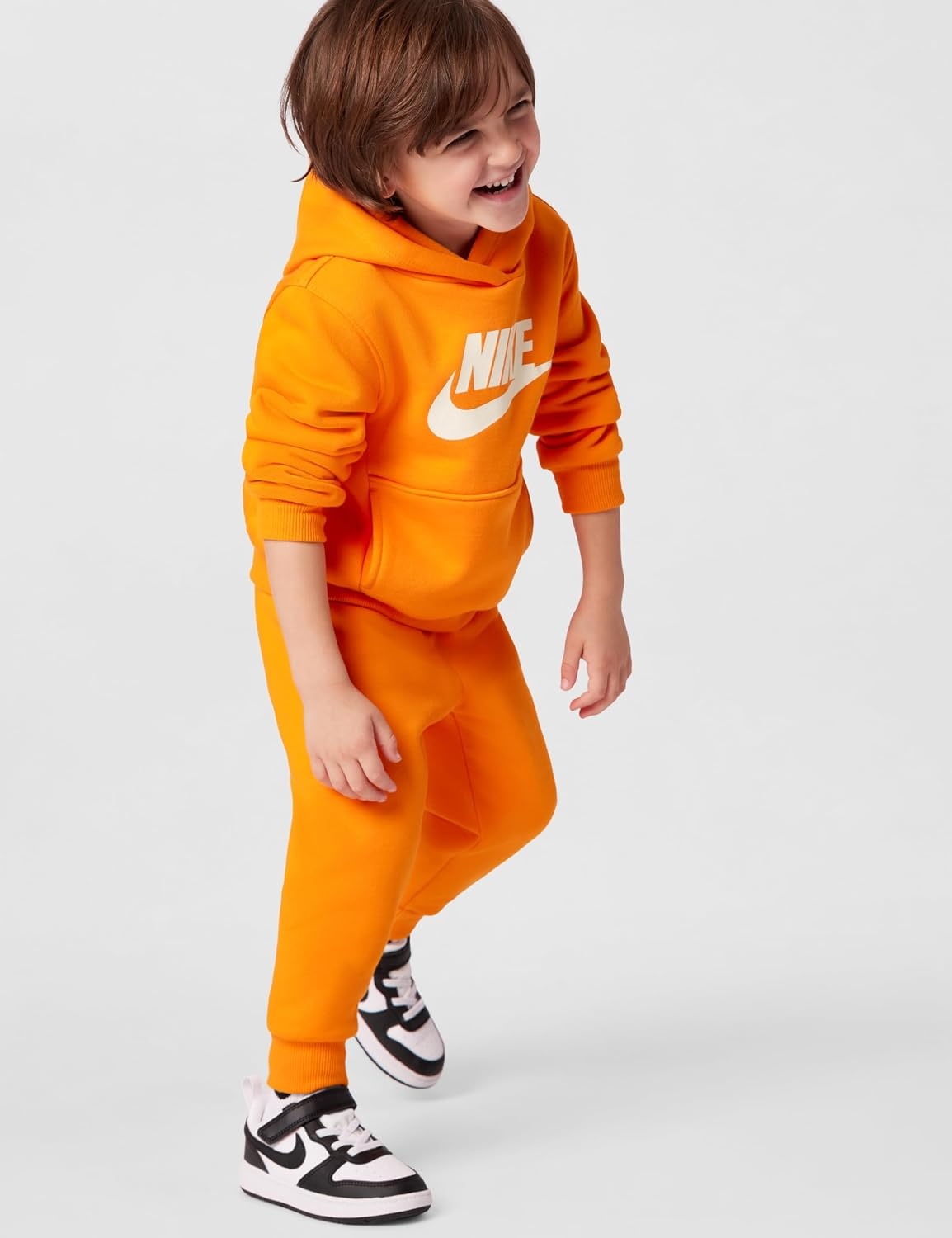 image:imageNike Kids Sportswear Club Fleece Pullover Hoodie and Joggers 2Piece Outfit Set Large Swoosh LogoBright Ceramic Orange