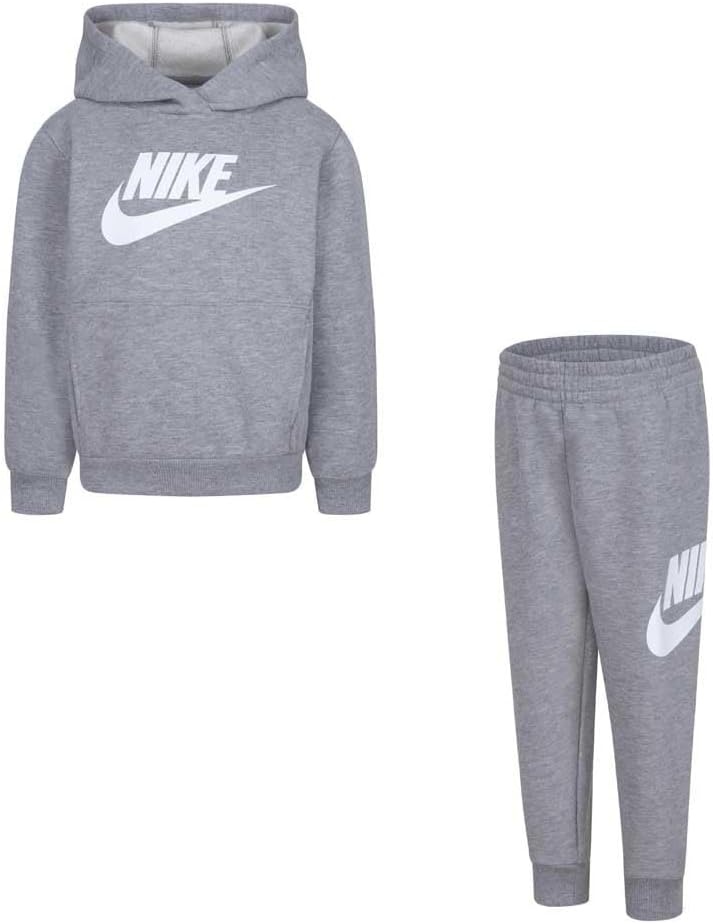image:imageNike Kids Sportswear Club Fleece Pullover Hoodie and Joggers 2Piece Outfit Set Large Swoosh LogoDark Grey Heather