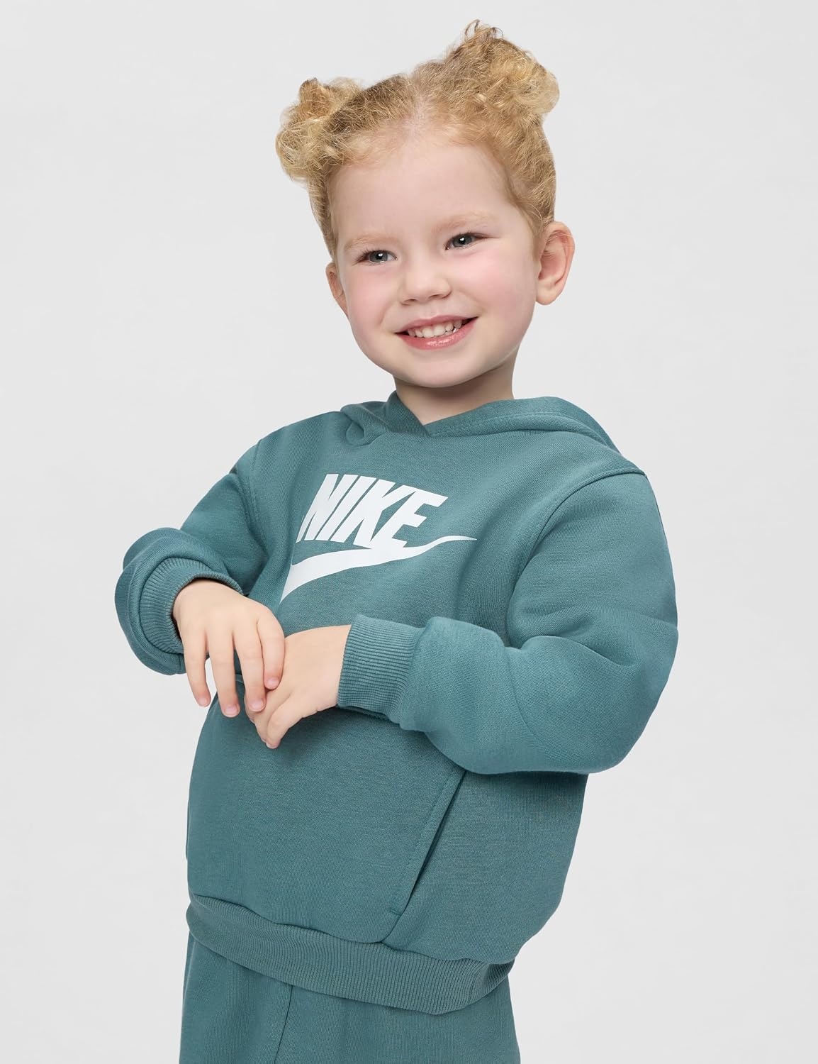 image:imageNike Kids Sportswear Club Fleece Pullover Hoodie and Joggers 2Piece Outfit Set Large Swoosh LogoMineral Slate