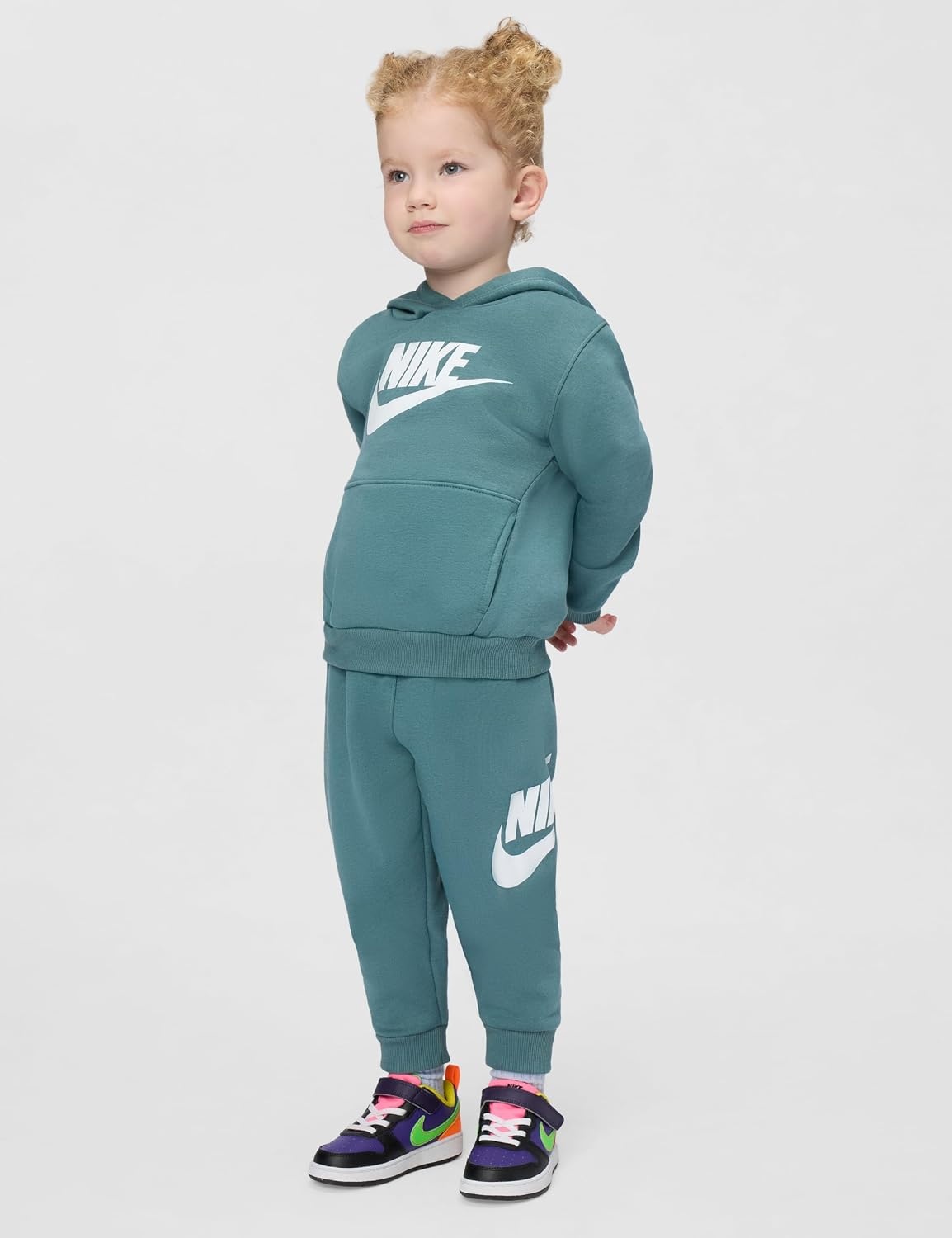 image:imageNike Kids Sportswear Club Fleece Pullover Hoodie and Joggers 2Piece Outfit Set Large Swoosh LogoMineral Slate