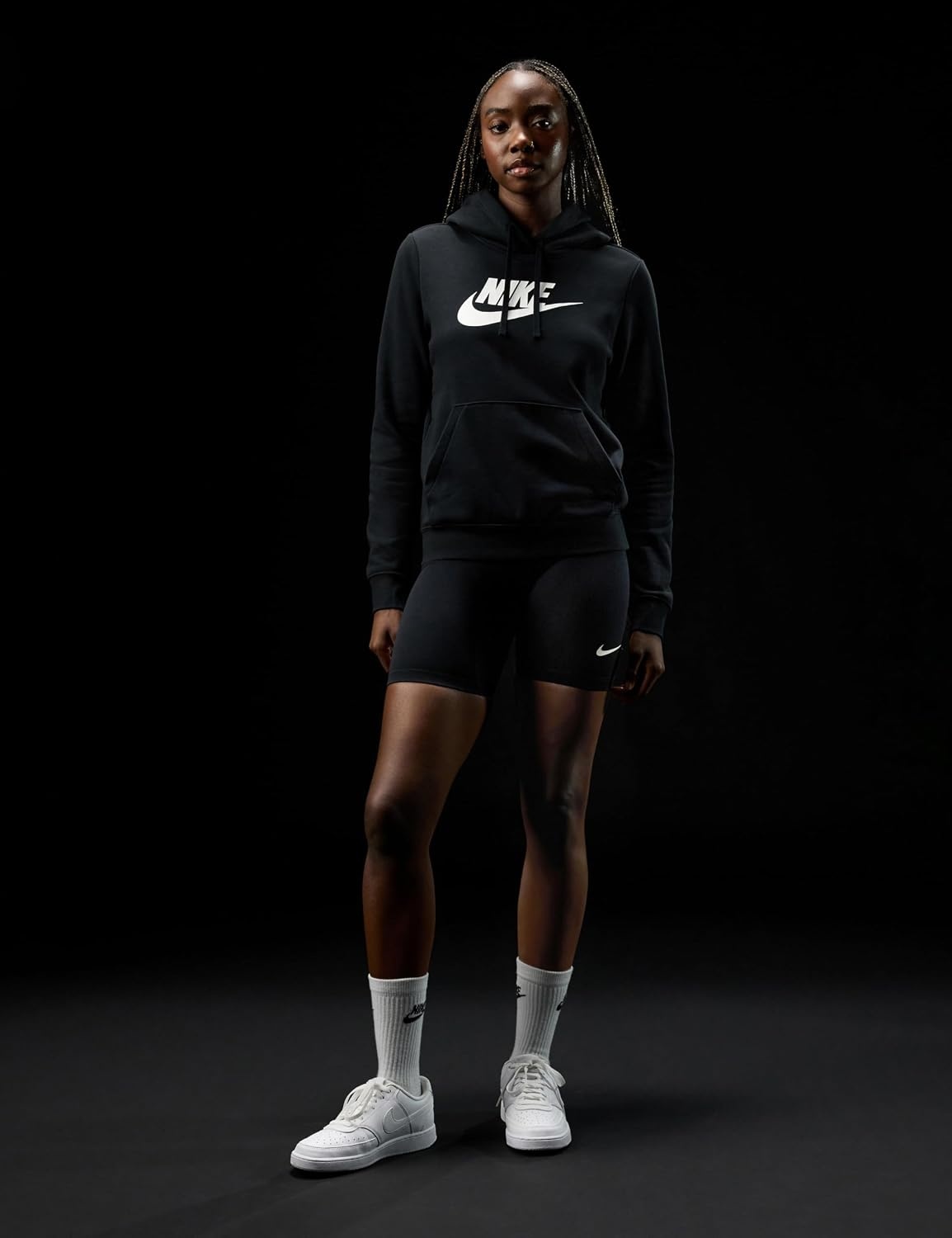 image:imageNike Womens Sportswear Club Fleece Logo Pullover HoodieBlackWhite