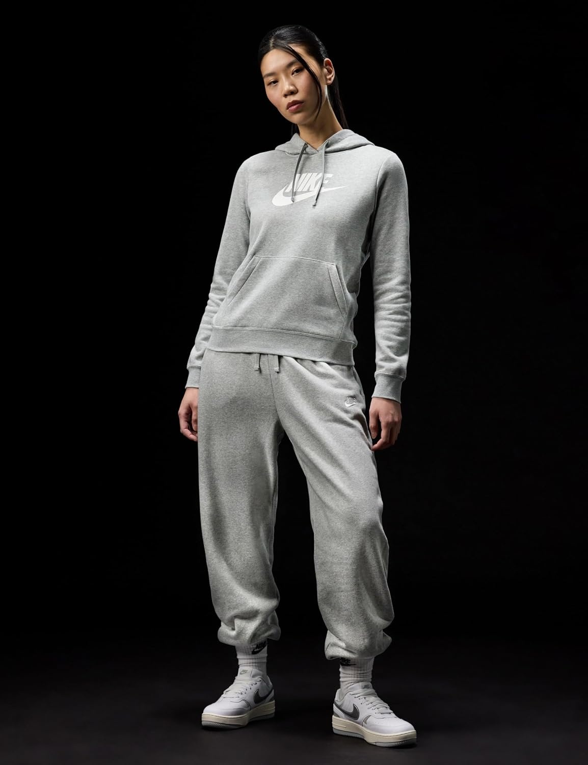 image:imageNike Womens Sportswear Club Fleece Logo Pullover HoodieDark Grey HeatherWhite
