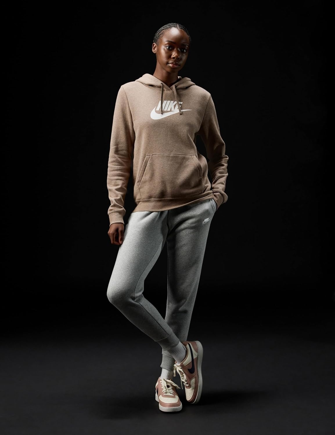 image:imageNike Womens Sportswear Club Fleece Logo Pullover HoodieMink BrownHeatherWhite