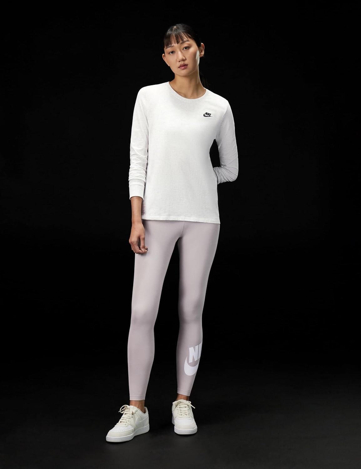 image:imageNike Womens Sportswear Club LongSleeve TShirtBirch HeatherBlack
