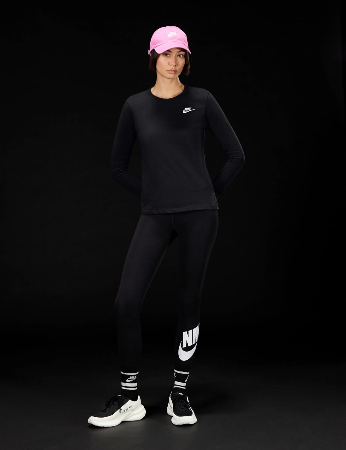 image:imageNike Womens Sportswear Club LongSleeve TShirtBlackWhite