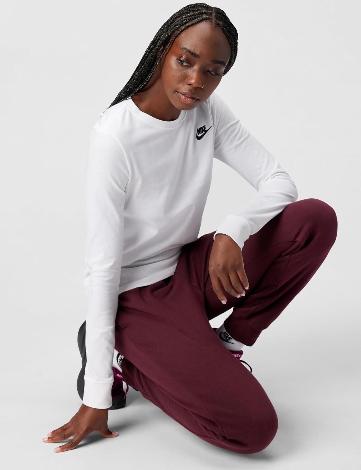 image:imageNike Womens Sportswear Club LongSleeve TShirtWhiteBlack