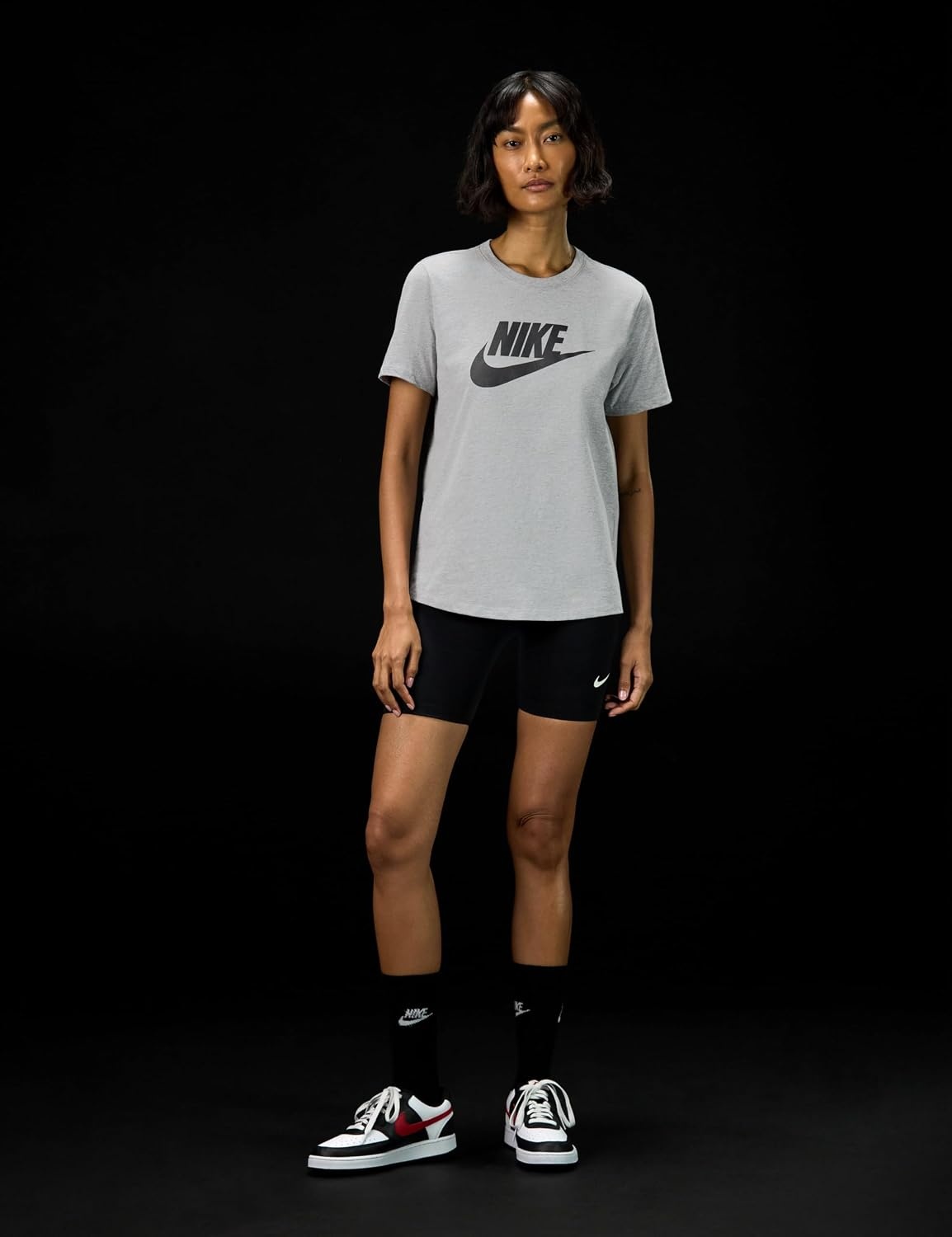 image:imageNike Womens Sportswear Essentials Logo TShirtDark Grey HeatherBlack