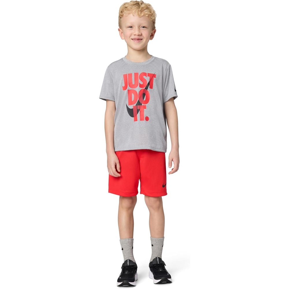 image:imageNike Boys DriFIT Just Do It TShirt and Mesh Shorts 2Piece Outfit SetLight Smoke GreyCrimson