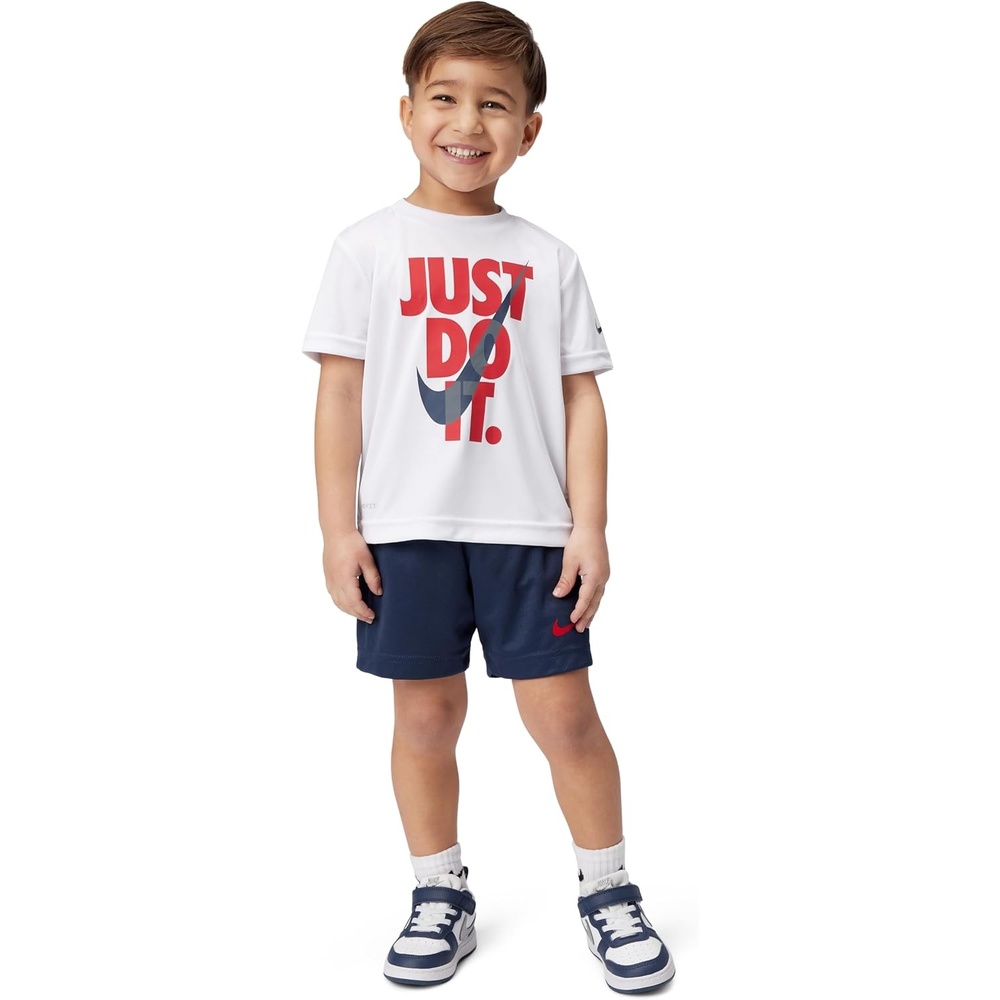 image:imageNike Boys DriFIT Just Do It TShirt and Mesh Shorts 2Piece Outfit SetWhiteMidnight Navy