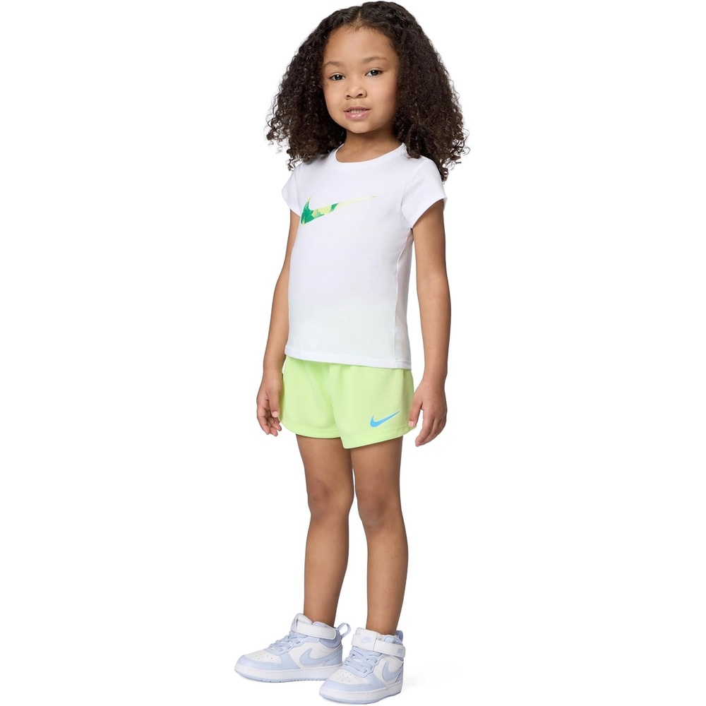 image:imageNike Girls Graphic TShirt and Mesh Shorts 2Piece Outfit SetWhiteLight Liquid Lime