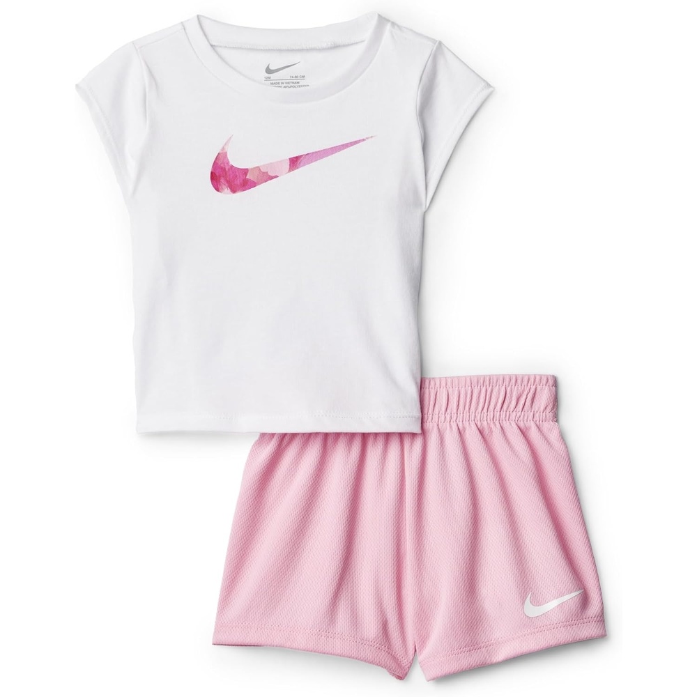 image:imageNike Girls Graphic TShirt and Mesh Shorts 2Piece Outfit SetWhiteMedium Soft Pink