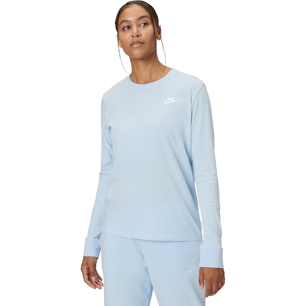 image:imageNike Womens Sportswear Club LongSleeve TShirtCelestine BlueWhite