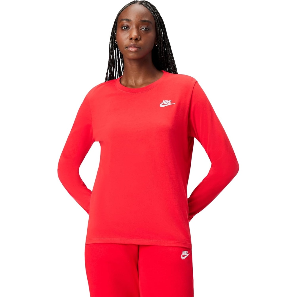image:imageNike Womens Sportswear Club LongSleeve TShirtUniversity RedWhite