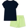 Nike Girls’ Graphic T-Shirt and Mesh Shorts 2-Piece Outfit Set(Midnight Navy/Light Liquid Lime)