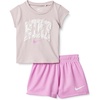 Nike Girls’ Graphic T-Shirt and Mesh Shorts 2-Piece Outfit Set(Light Magenta/White)
