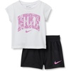 Nike Girls’ Graphic T-Shirt and Mesh Shorts 2-Piece Outfit Set(White/Black)