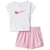 Nike Girls’ Graphic T-Shirt and Mesh Shorts 2-Piece Outfit Set(White/Medium Soft Pink)